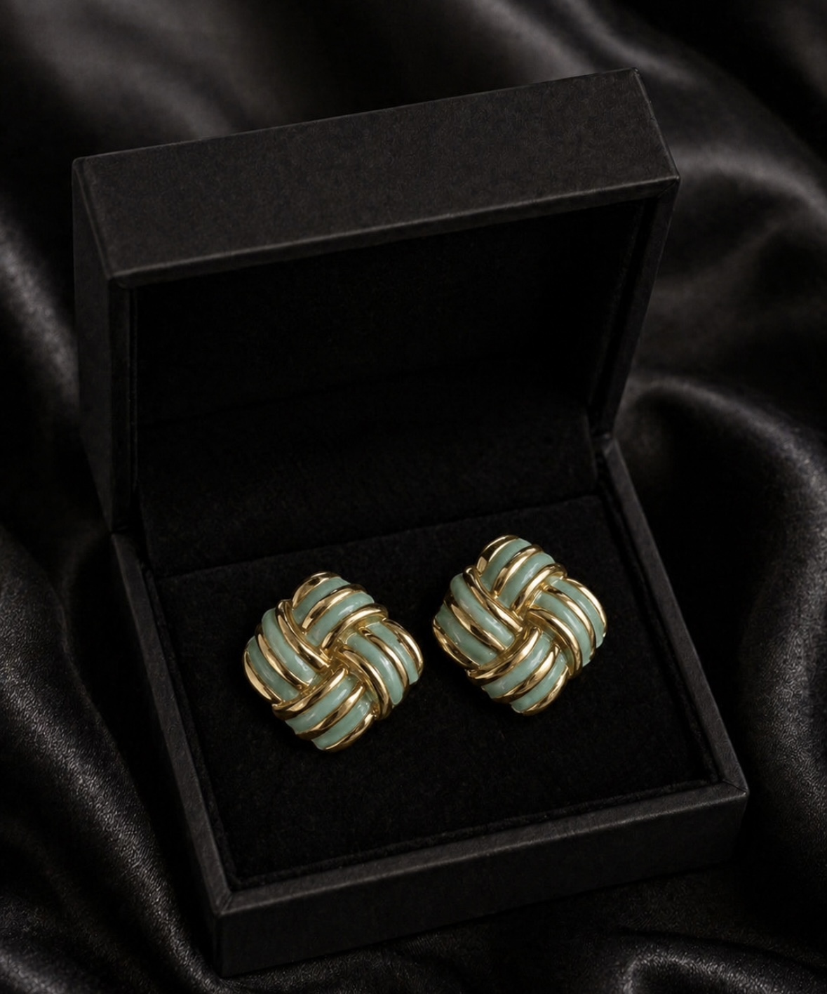Stainless Steel ✨ Mint Green Knot Stud Earrings - Image 1