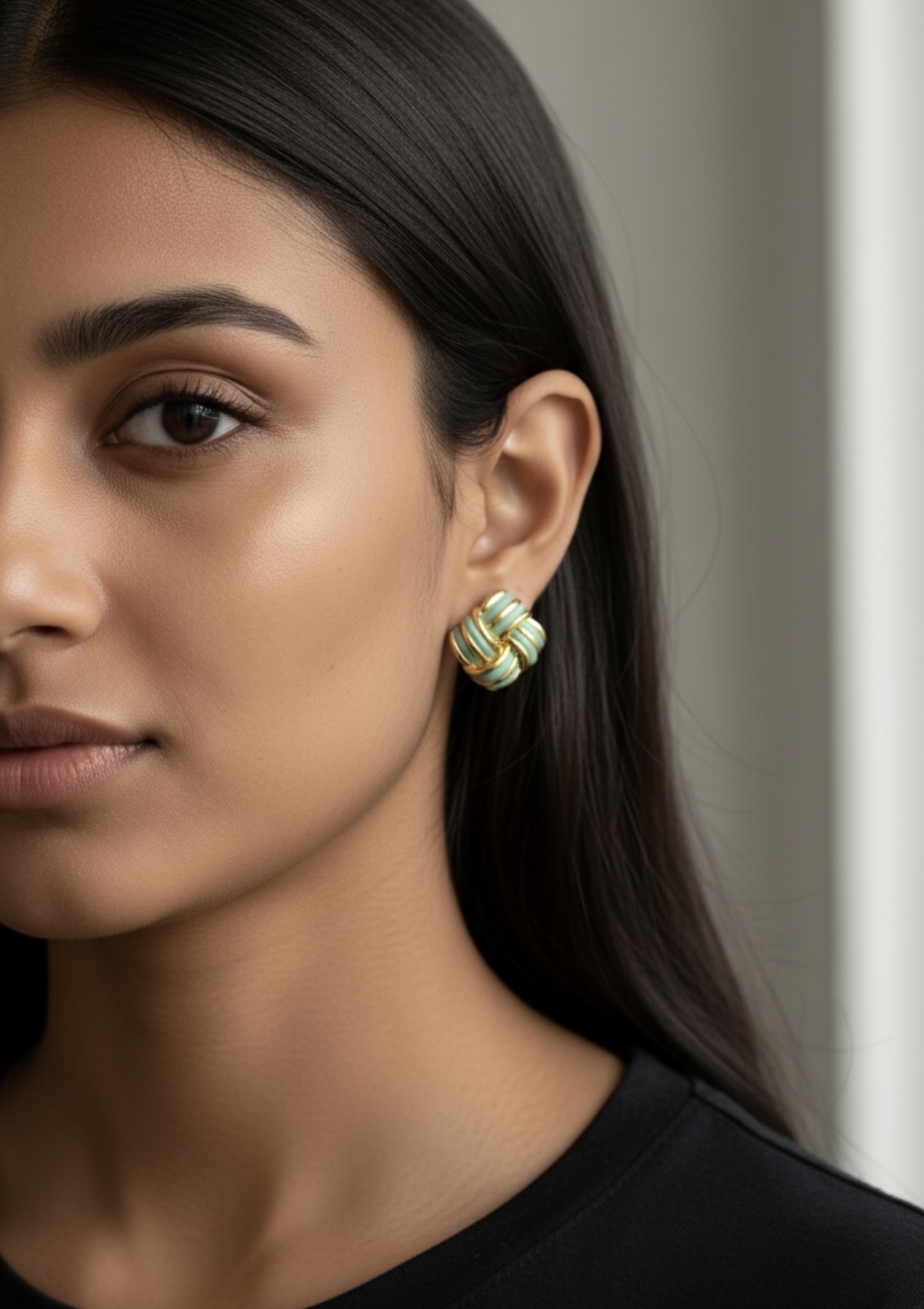 Stainless Steel ✨ Mint Green Knot Stud Earrings - Image 2