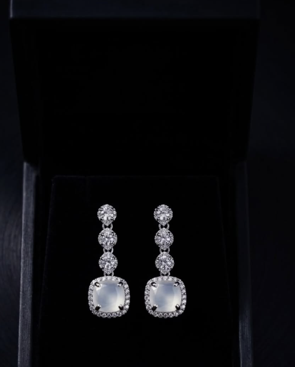 Luxury Silver Stone Drop Earrings (Zarcon) - Image 1