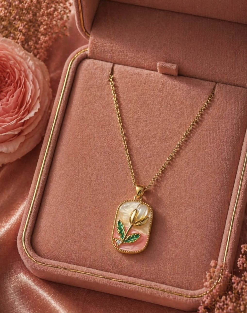 Floral Enamel Pendant Necklace - Image 1