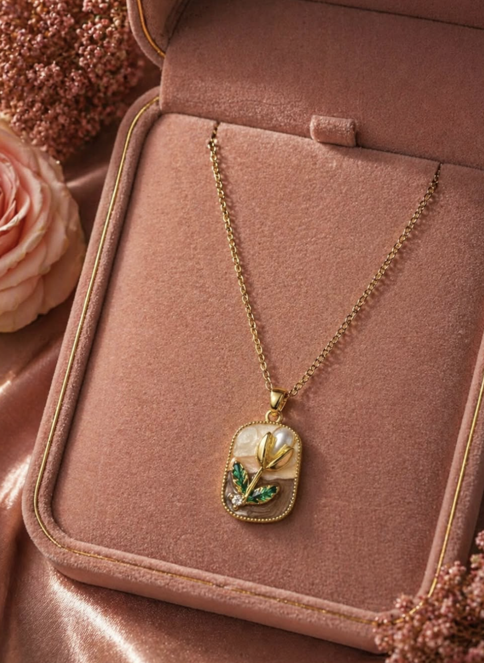 Floral Landscape Pendant Necklace - Image 1